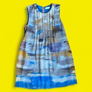 Silk Calvin Klein dress with blue and gray abstract pattern - new with tags
